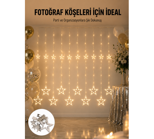Dekoratif Yıldız Peri Led Perde 3x3 Metre Ortam Işığı Yeni Nesil