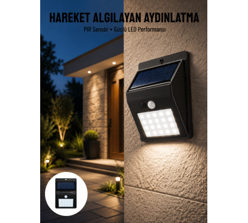 Bahçe Aydınlatması Güneş Enerjili Led Işık Lamba Sensörlü Dekoratif Yeni Nesil