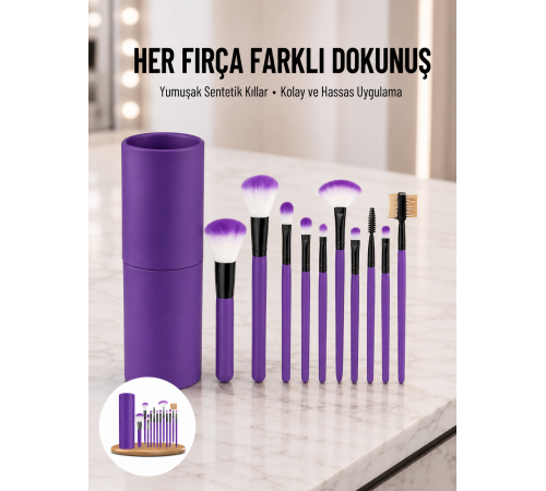 12 Parça Profesyonel Makyaj Fırçası Far Fırçası Allık Fırçası Yumuşak Kıllı