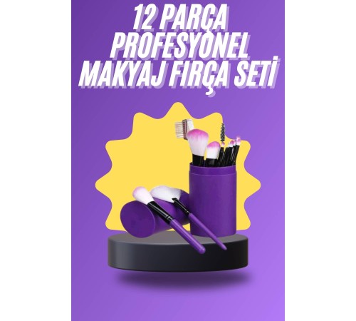 12 Parça Makyaj Fırça Seti Profesyonel Fondöten Allık Far Kontür Fırçası