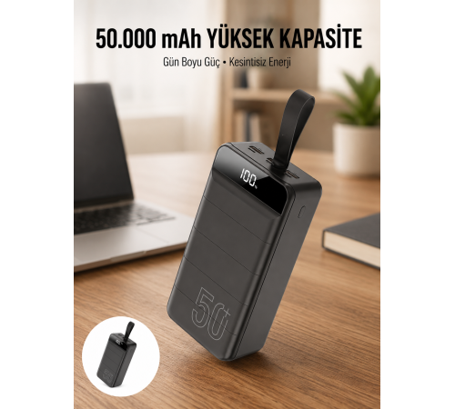 Hızlı Taşınabilir 50.000 Mah Powerbank Led Ekran Android ve İOS Uyumlu Yeni Nesil