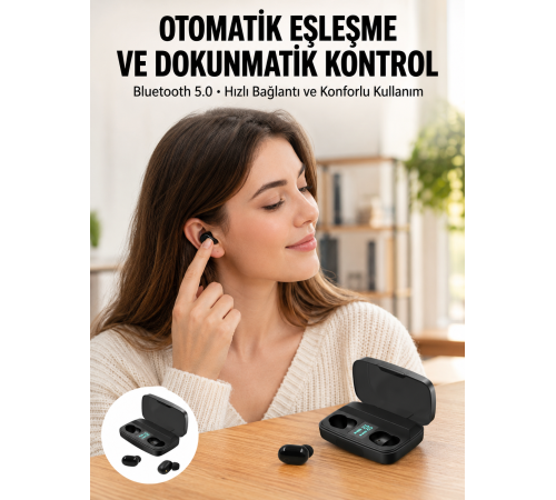 TWS Bluetooth Kulaklık 5.0 Bluetooth Bağlantılı Dokunmatik Kontrol Özelliği Yeni Nesil