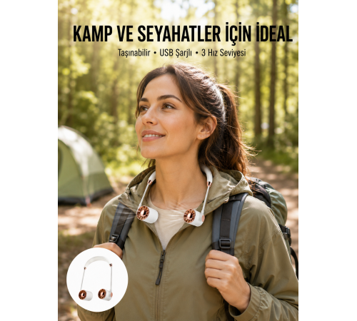Asılabilir Mini Boyun Fanı | 1000mAh Şarjlı, Turbo Güçlü Rüzgar Yeni Nesil