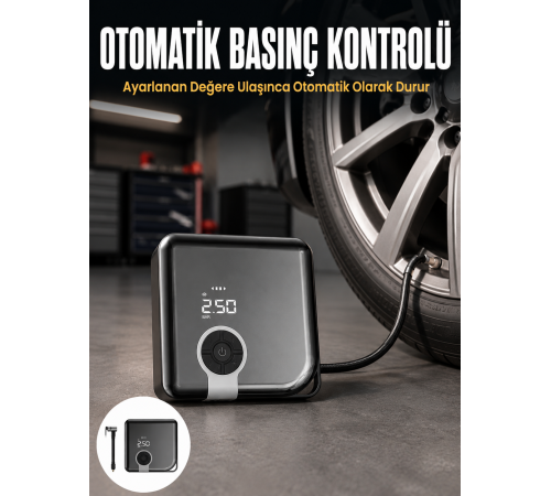 Kompakt Tasarımlı LED Işıklı Taşınabilir Hava Kompresörü Yeni Nesil