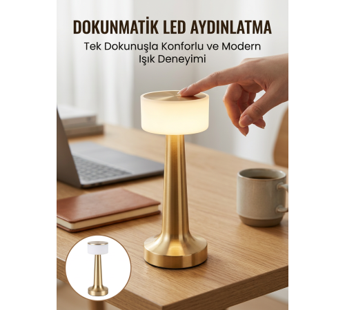 Kablosuz Renkli Masa ve Gece Lambası Altın Rengi Dokunmatik Led Lamba Yeni Nesil