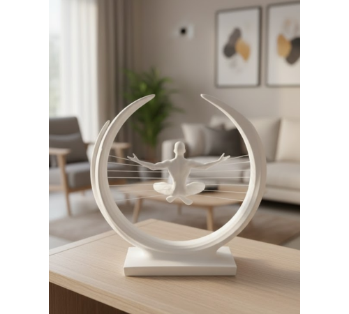 3D Zen Heykeli Ay Formlu Meditasyon Yapan İnsan Figürü Dekor