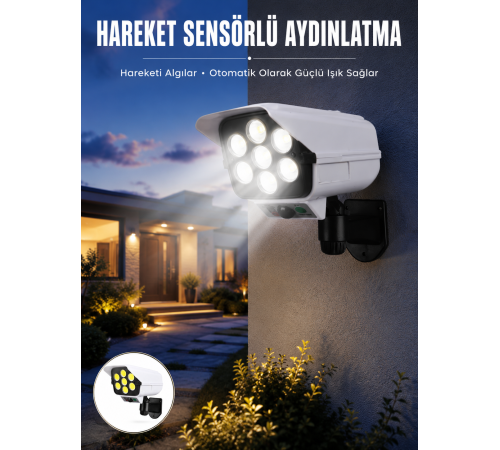 Solar Bahçe Aydınlatması Hareket Sensörlü Uzaktan Kumandalı Kamera Görünümlü Yeni Nesil