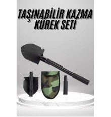 Pusulalı Katlanabilen Portatif Çantalı Mini Kazma Kürek Seti