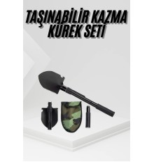 Katlanır Portatif Kazma Kürek Seti Portatif Çelik Taşıma Çantalı Pusulalı