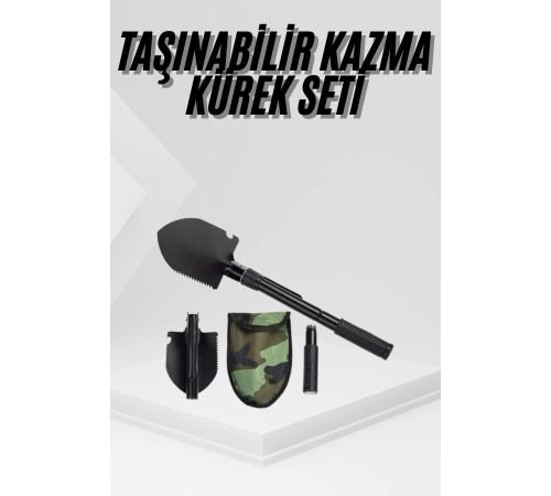 Katlanır Portatif Kazma Kürek Seti Portatif Çelik Taşıma Çantalı Pusulalı
