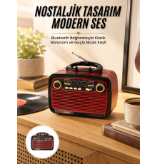 Nostalji Radyo Bluetooth Hoparlör USB-SD Kart Giriş Led Fener Işıklı Bataryalı Pilli Yeni Nesil