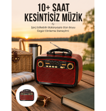 Bluetooth Hoparlör Ahşap Renk Vintage Işıklı Nostaljik Radyo Fm Ahşap Görünümlü Yeni Nesil
