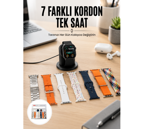 Akıllı Saat ve Air Pro Kulaklık 7 Kordonlu Çok Fonksiyonlu İkili Set Yeni Nesil