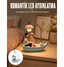 Romantik Sandal Üzerinde Çift Figürü LED Gece Lambası Masa Dekoru Yeni Nesil
