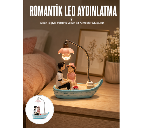Romantik Sandal Üzerinde Çift Figürü LED Gece Lambası Masa Dekoru Yeni Nesil