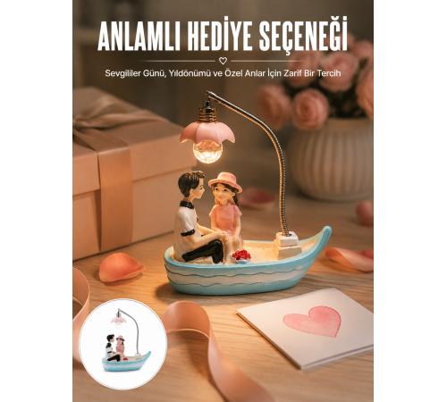 Oturan Çift Figürlü LED Masa Lambası Romantik Hediye Yeni Nesil