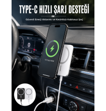 araç uyumlu Kablosuz 15W Taşınabilir Şarj Aleti Çift Kablo Yeni Nesil