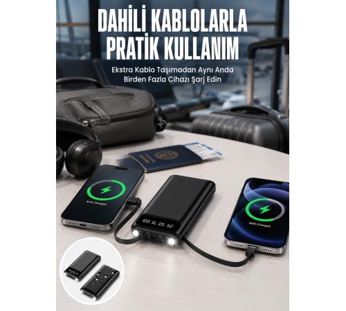 20.000 Mah Led Işıklı LCD Ekran USB Girişli Type-C Lightning Powerbank Yeni Nesil