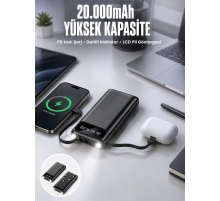 Powerbank 20.000 Mah Dijital Göstergeli LCD Ekran Uzun Pil Ömrü Yeni Nesil