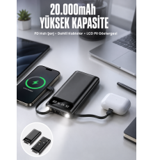 Powerbank 20.000 Mah Dijital Göstergeli LCD Ekran Uzun Pil Ömrü Yeni Nesil