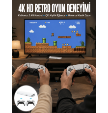 3D Çift Oyun Kollu 4K HD Ekran Nostaljik 20.000 Oyunlu Beyaz Game Box Yeni Nesil