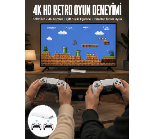 3D Çift Oyun Kollu 4K HD Ekran Nostaljik 20.000 Oyunlu Beyaz Game Box Yeni Nesil