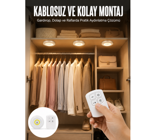 Led Lamba 3'lü Uzaktan Kumandalı Yapışkanlı Beyaz Işık (Kopya)
