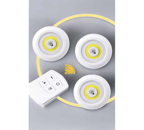 Led Lamba 3'lü Uzaktan Kumandalı Yapışkanlı Beyaz Işık