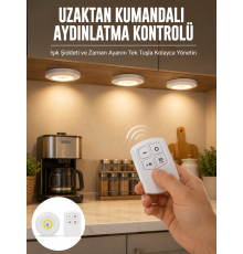 Spot Lamba Led Işık 3'lü Uzaktan Kumandalı Pilli Yapışkanlı Kablosuz Yeni Nesil