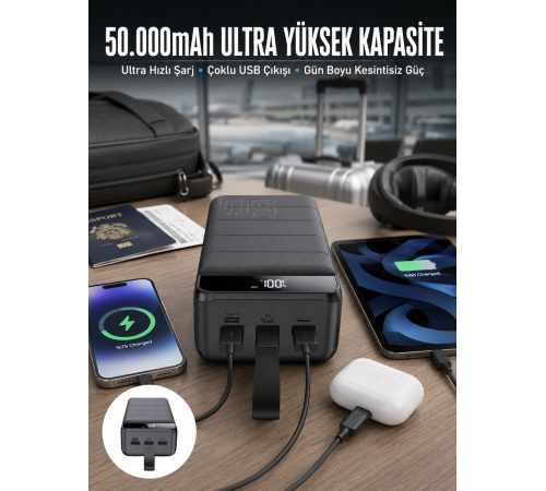 Powerbank Çoklu Şarj Girişi 50.000 Mah Taşınabilir Dijital Göstergeli (Kopya)