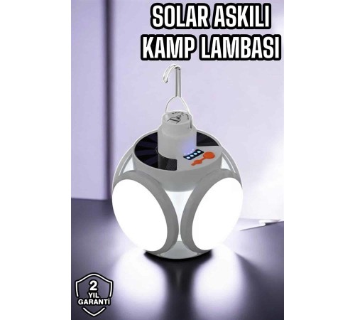 Güneş Enerjili Solar Aydınlatma Kamp Çadır Lambası Ampül Led Şarjlı El Feneri Işıldak