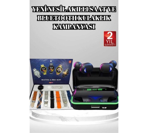 Powerbank Bluetooth Kulaklık Ve Akıllı Saat 7 Kordonlu Metal Kordon Plastik Kordon