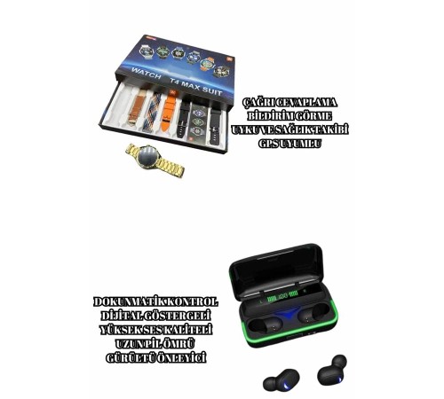 Powerbank Bluetooth Kulaklık Ve Akıllı Saat 7 Kordonlu Metal Kordon Plastik Kordon