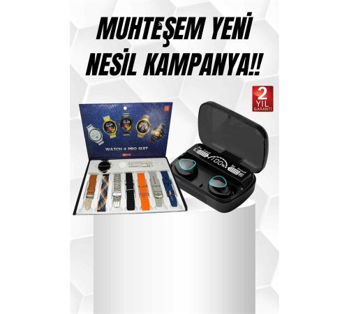Ucuz Kaliteli Yeni Nesil 7 Kordonlu Akıllı Saat ve Kablosuz Bluetooth Kulaklık ANC Özelliği