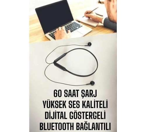 Kablolu Boyun Askılı Dijital Göstergeli Bluetooth Kulaklığı 60 Saat