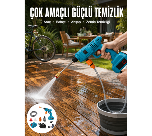 Şarjlı Oto Yıkama, Bahçe Sulama Tabancası Makinesi Yüksek Basınçlı