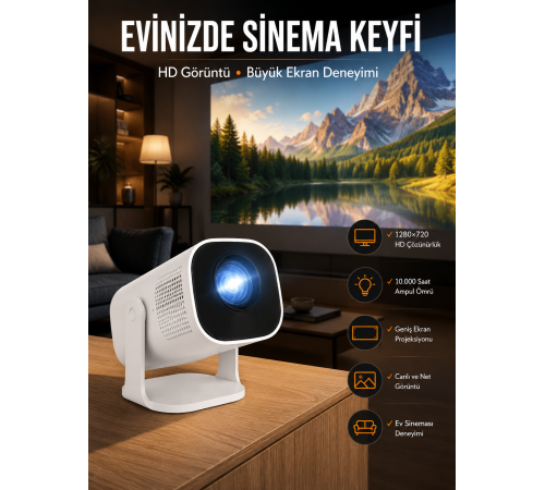Taşınabilir Sinema Oyun Projektörü Akıllı Projeksiyon Android 11 Yeni Nesil