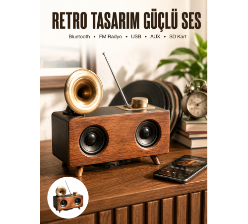 Nostaljik Görünümlü Bluetooth Bağlantılı Speaker