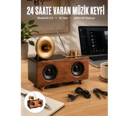 Çalar Radyo Müzik Kutusu Nostaljik Hoparlör Speaker