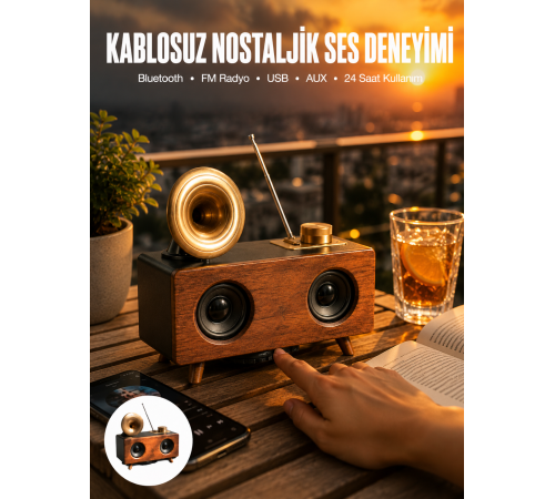 Nostaljik Radyo Bluetooth Bağlantılı Şarjlı Yüksek Ses Kaliteli Yeni Nesil