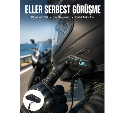 Kask Kulaklığı Motosiklet Intercom Interkom Dinleme Konuşma Özellikli Su Geçirmez