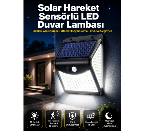 Güneş Enerjili Sensörlü Duvar Lambası Bahçe Lamba Suya Dayanıklı Bahçe Aydınlatma