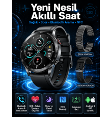 Suya Dayanıklı Dokunmatik Akıllı Saat Bluetooth 5.0, Sesli Asistan ve Sağlık Takibi