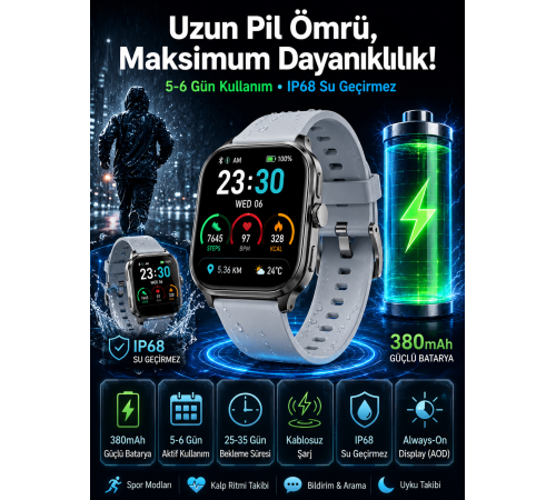 Akıllı Saat Sesli Görüşme Bluetooth Bağlantılı Kablosuz Şarj Özelliği Yeni Nesil