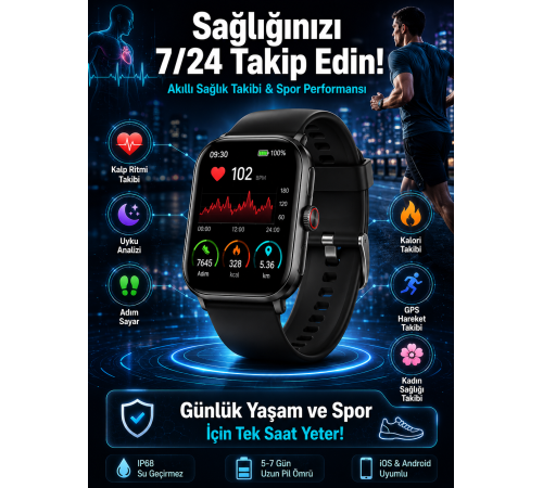 Akıllı Saat Wireless Şarj Yüksek Çözünürlüklü Müzik Dinleme Sesli Cevaplama Yeni Nesil