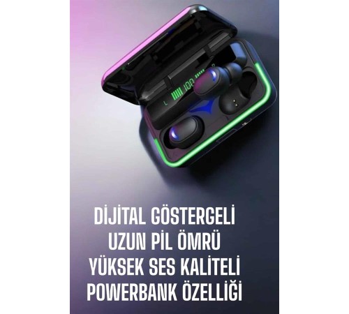 Powerbank Özellikli Kablosuz Bluetooth Kulaklık RGB Işıklı