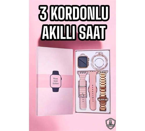 Akıllı Saat Amoled Ekran 3 Kordonlu Aksesuar Hediyeli Sesli Görüşme