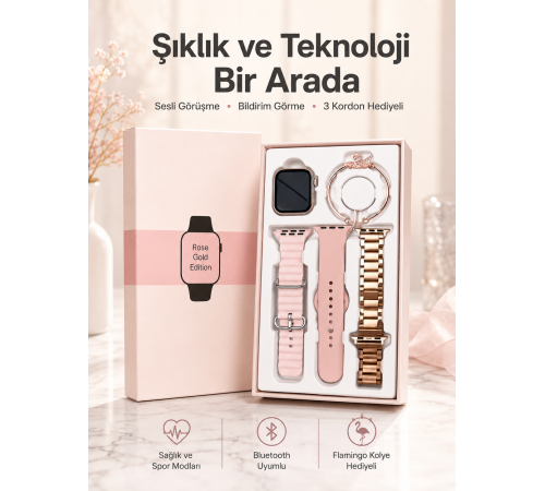 Akıllı Saat Amoled Ekran 3 Kordonlu Aksesuar Hediyeli Sesli Görüşme