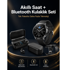 Kablosuz Bluetooth Kulaklık ve Kordon Hediyeli Akıllı Saat Nabız Ölçer Uzun Pil Ömrü