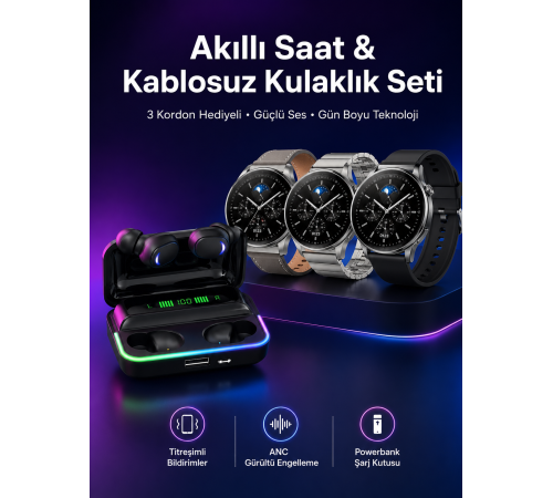 Yeni Nesil Akıllı Saat Ve Bluetooth Kulaklık Titreşim Bildirimleri Uyku Takibi